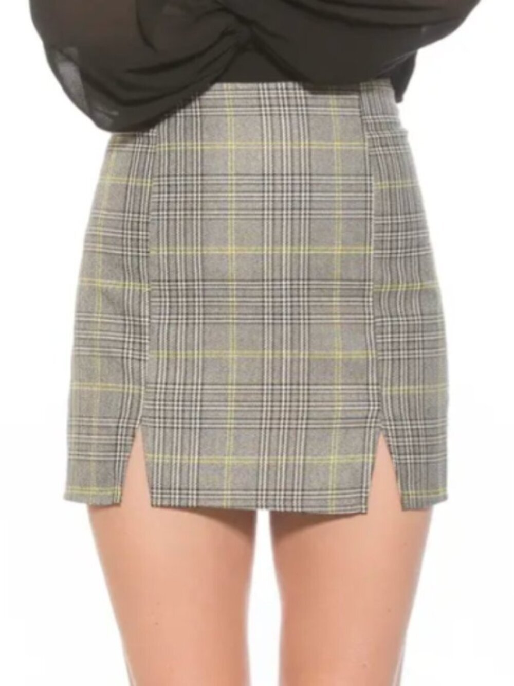 Alexia Admor "Tina" Gray Slit Plaid Mini Skirt Zip Back Size 6 Academia Preppy